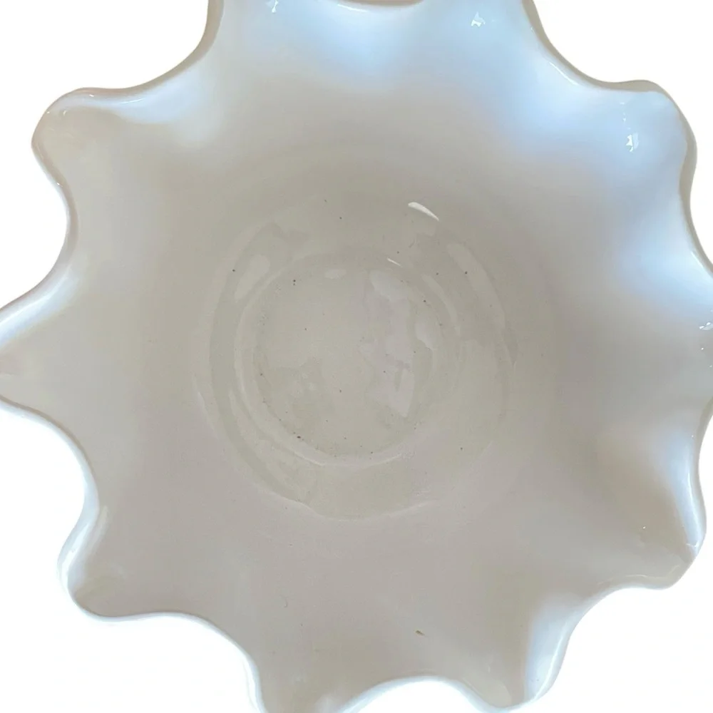 Vintage Pier 1 Imports White Ruffled Pedestal Bowl